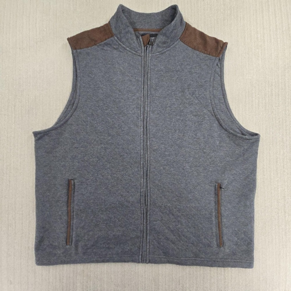 Bonobos Vest Mens 2XL Gray Quilted Full Zip Faux Suede Shoulder Zip‎ Pockets
